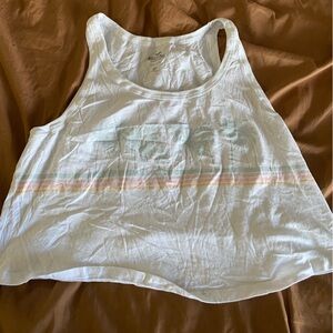 Hollister White Graphic Crop Tank Top